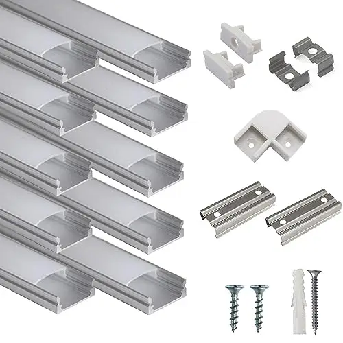 hunhun 10-Pack 3.3ft/1Meter U Shape LED Aluminum Channel System with Milky Cover, End Caps and Mounting Clips, Aluminum Profile for LED Strip Light Installations, Very Easy Installation